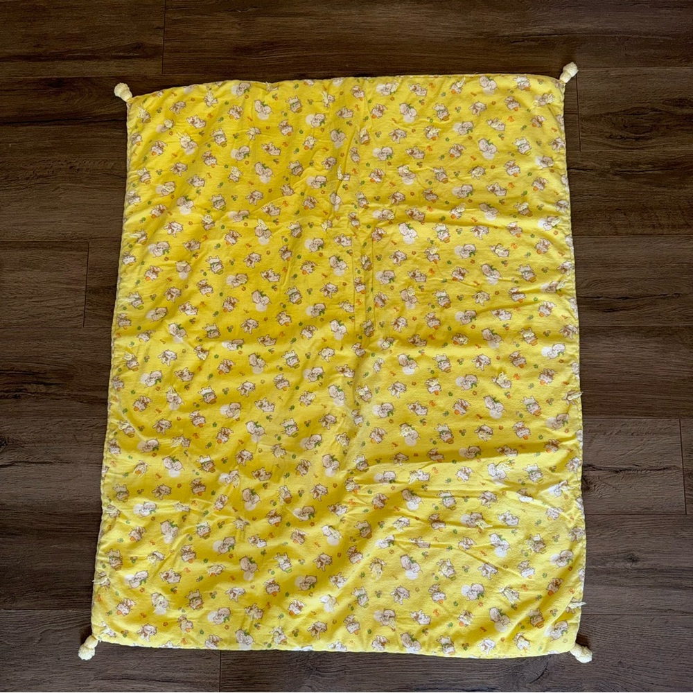 Lot of 2 Vintage 60's Baby Blanket Quilt Handmade Elephant Kitten
